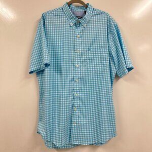 Izod Mens XLT Tall Blue Plaid Button Down Shirt Short Sleeve Preppy Golf Coastal